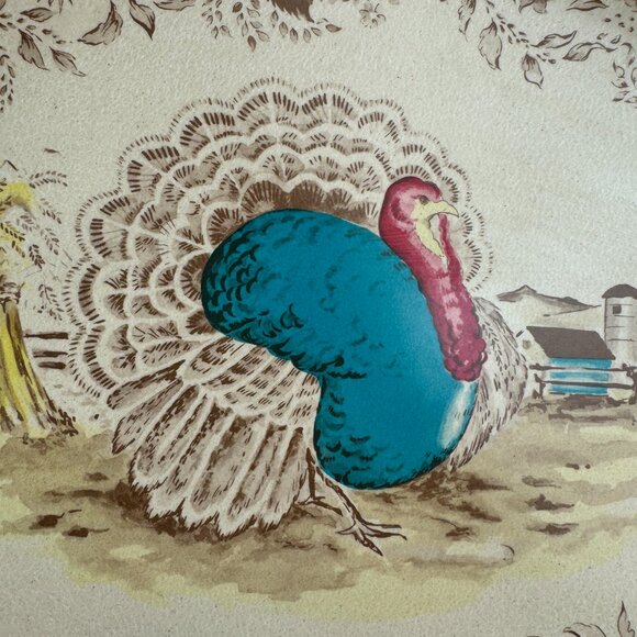 Vtg Oval Melamine Plastic Turkey Thanksgiving Platter Serving Tray Imagery 15in - Picture 7 of 13